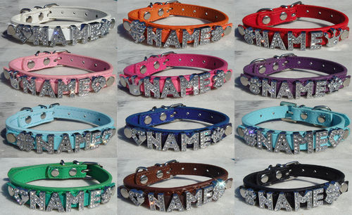 Halsband mit Strassbuchstaben für Hunde und Katzen Hundehalsband Wunschname XS, S, M und L